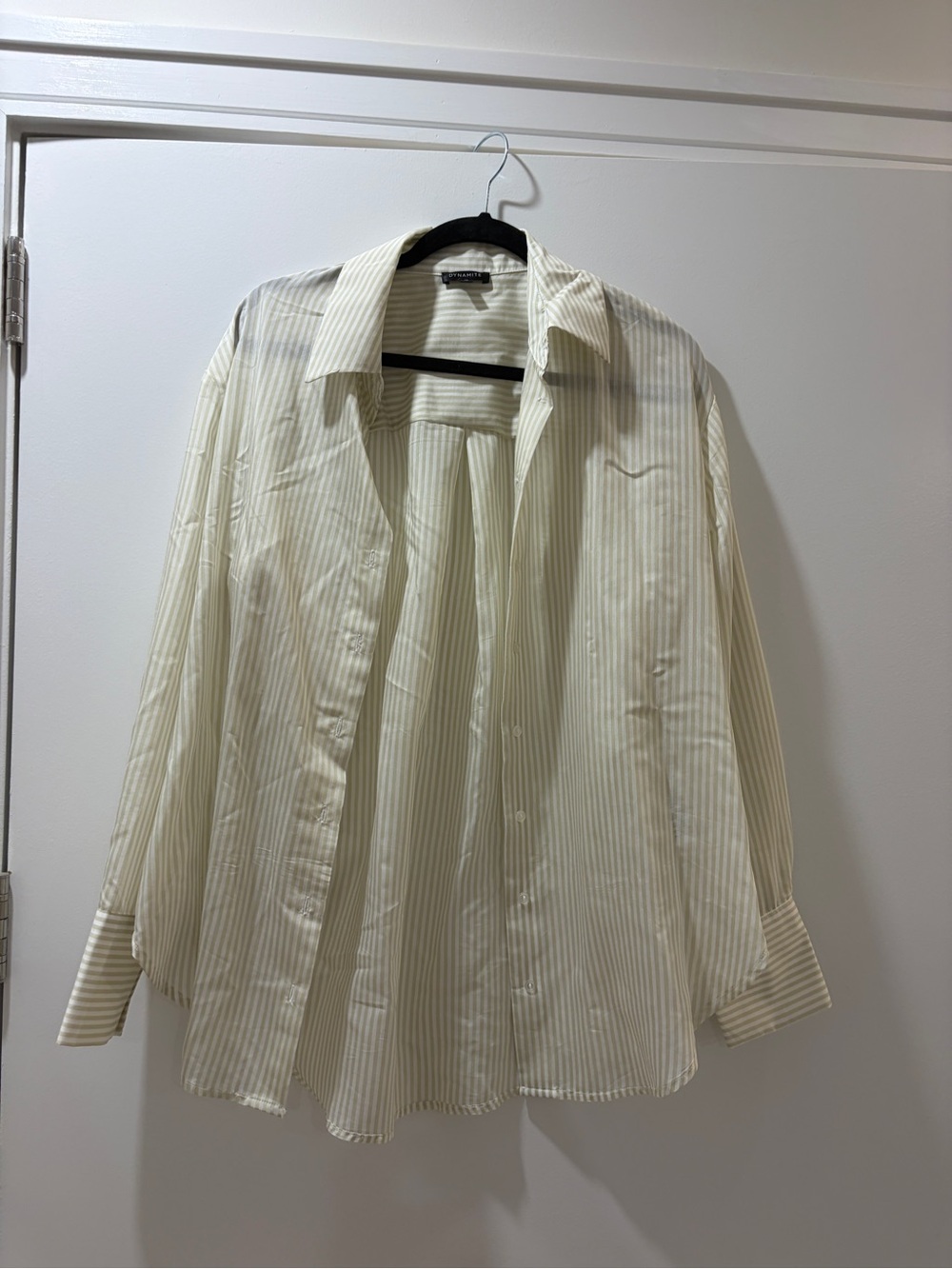 Dynamite Light Olive and White Striped Button-Down Shirt